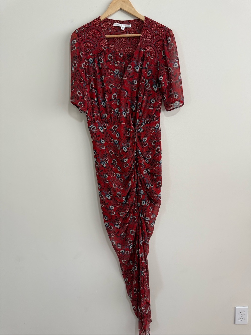 Veronica Beard Red Floral Asymmetrical Maxi Dress. Size 4. Excellent Condition.